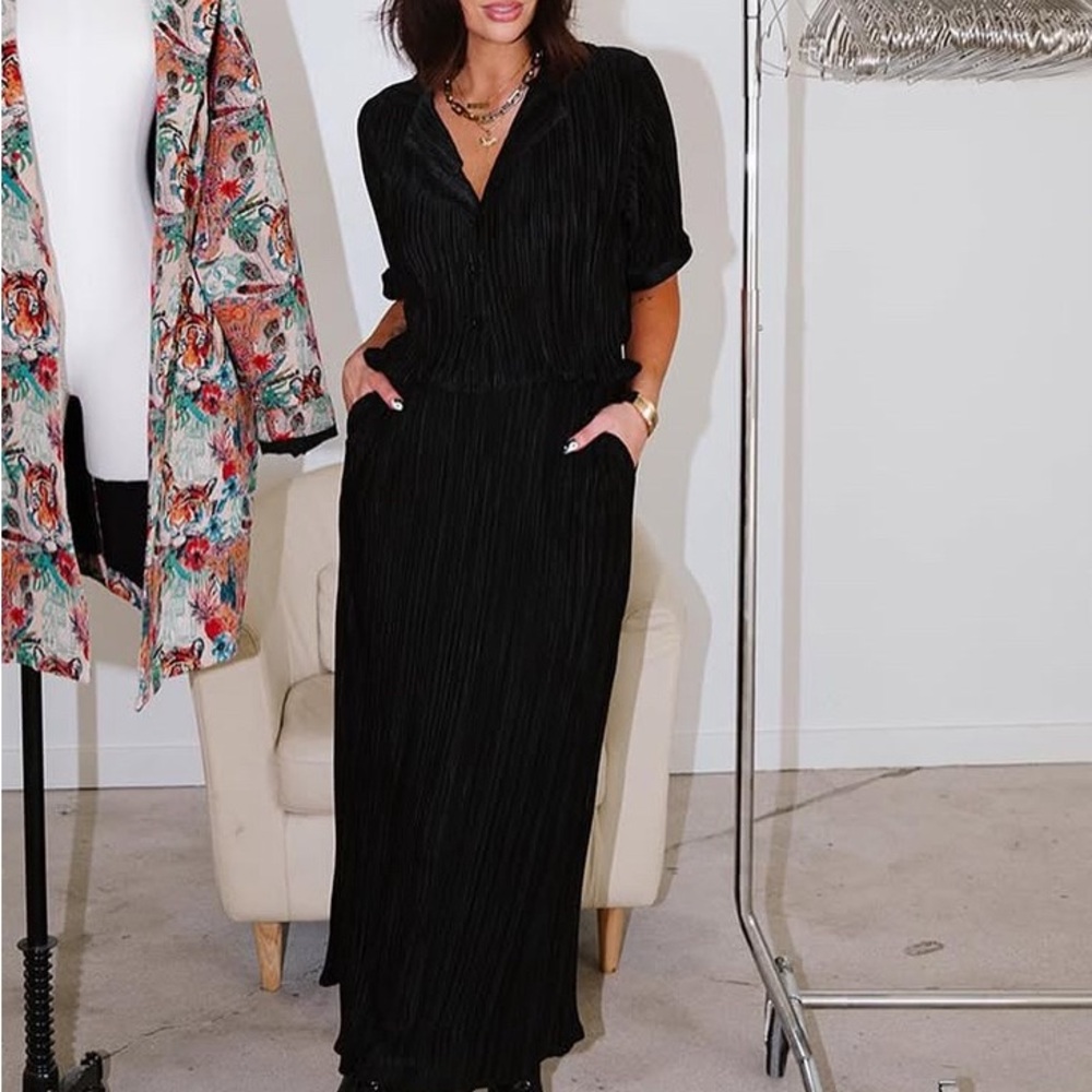 Dressed in LaLa Plisse Skirt Set in Black
